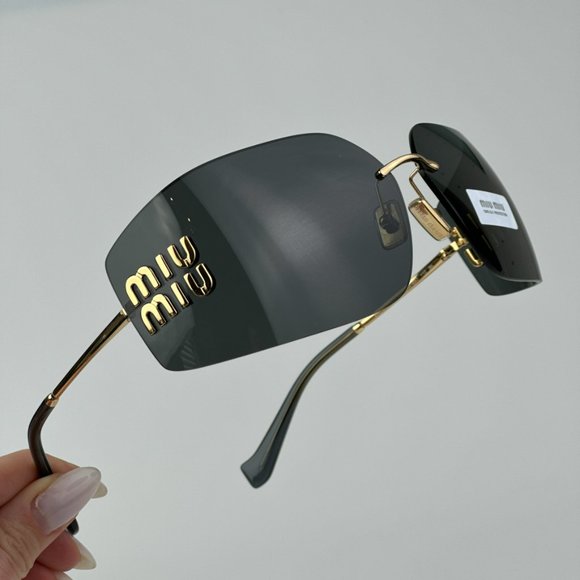 Miu Miu MU54YS 5AK5S0 BRAND NEW Sunglasses Gold Grey Wraparound Rimless Women main image 14